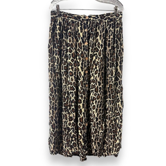 Vintage Carolina Bay Tan Cheetah Print Button Front Midi Skirt Women’s Size XL - Picture 1 of 16